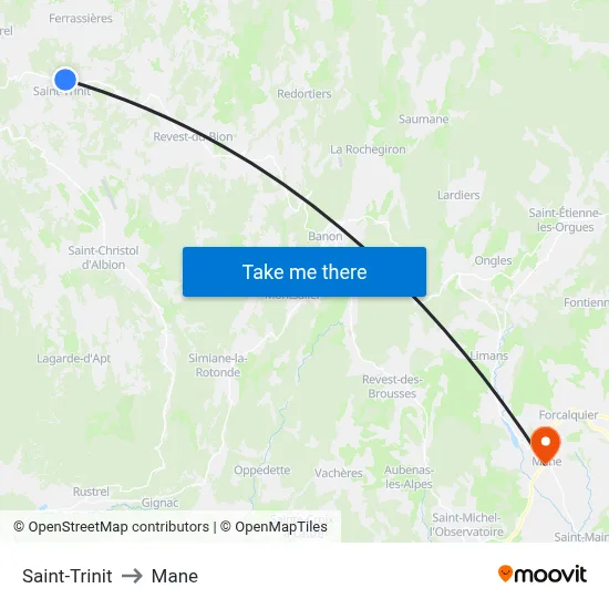 Saint-Trinit to Mane map