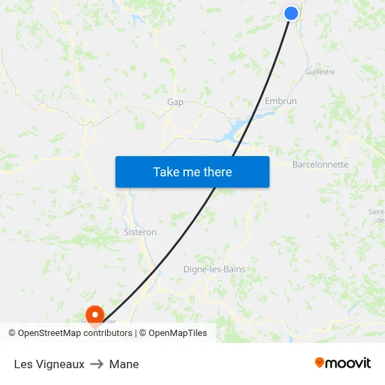 Les Vigneaux to Mane map