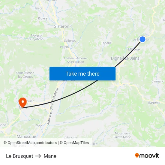 Le Brusquet to Mane map