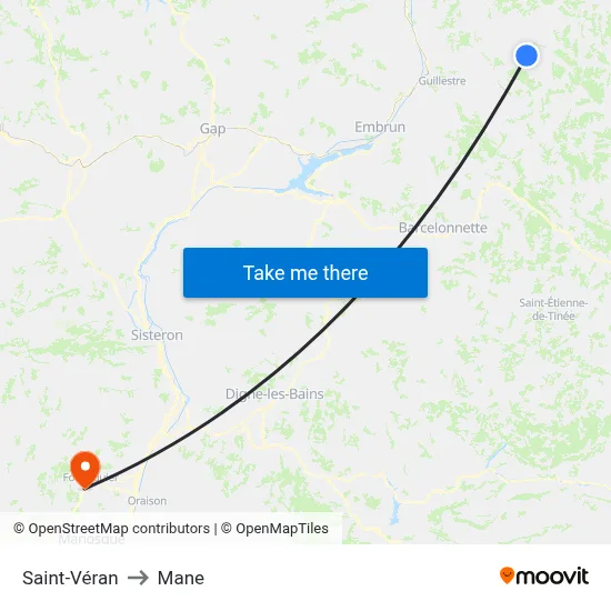 Saint-Véran to Mane map