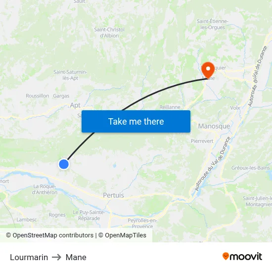 Lourmarin to Mane map