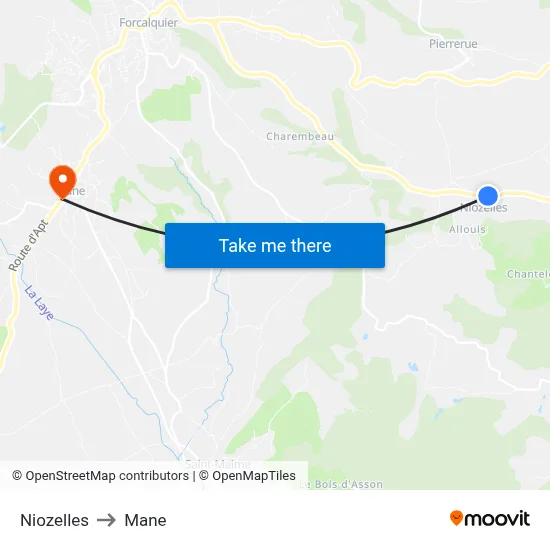 Niozelles to Mane map