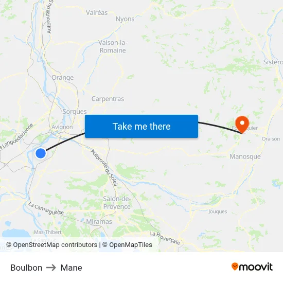 Boulbon to Mane map