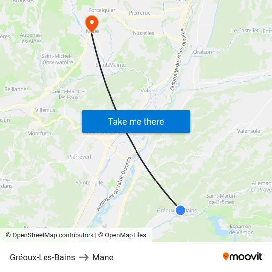 Gréoux-Les-Bains to Mane map
