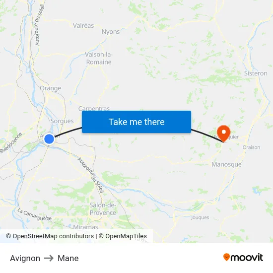 Avignon to Mane map