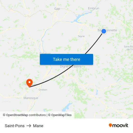 Saint-Pons to Mane map