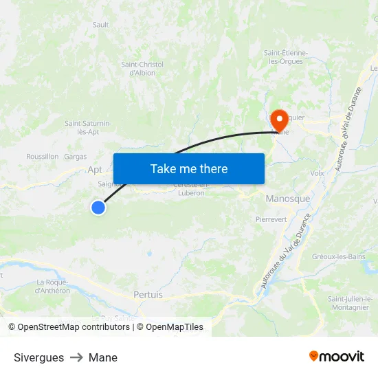 Sivergues to Mane map
