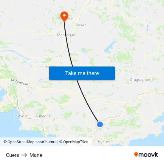 Cuers to Mane map