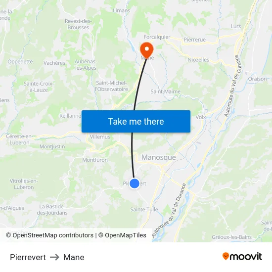 Pierrevert to Mane map