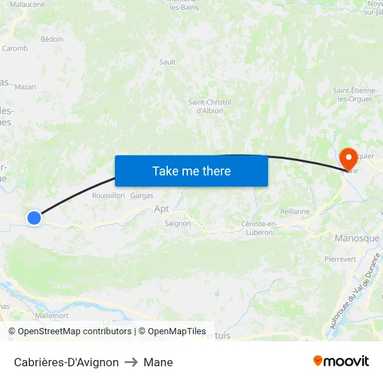 Cabrières-D'Avignon to Mane map