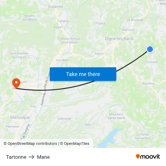 Tartonne to Mane map