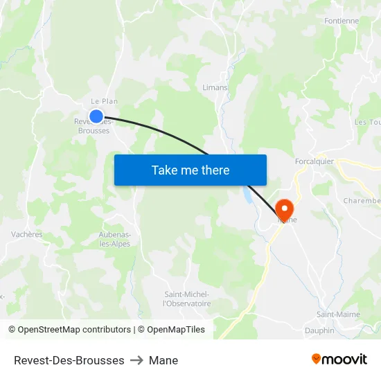 Revest-Des-Brousses to Mane map