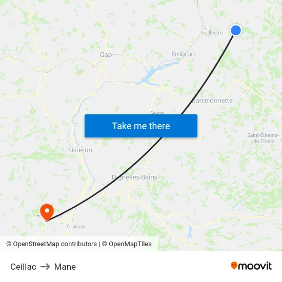 Ceillac to Mane map