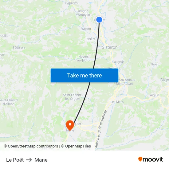Le Poët to Mane map