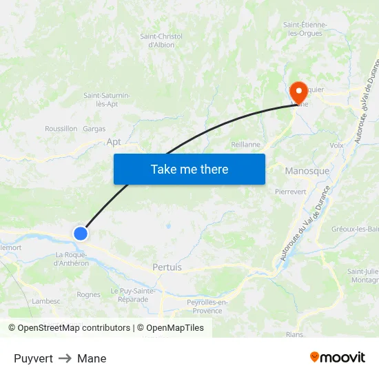 Puyvert to Mane map