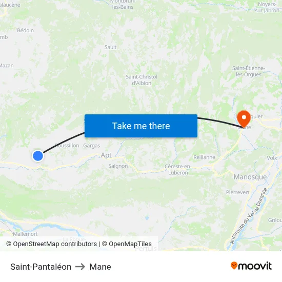 Saint-Pantaléon to Mane map