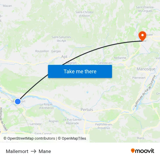 Mallemort to Mane map