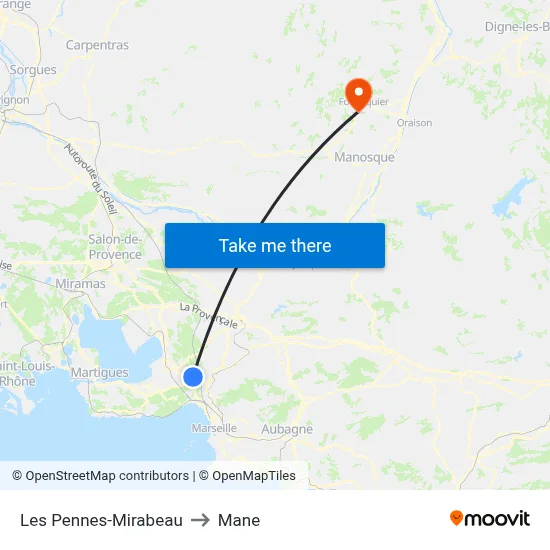 Les Pennes-Mirabeau to Mane map