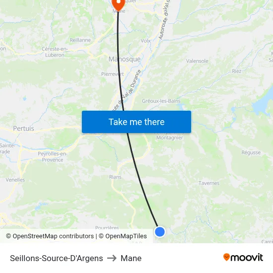 Seillons-Source-D'Argens to Mane map