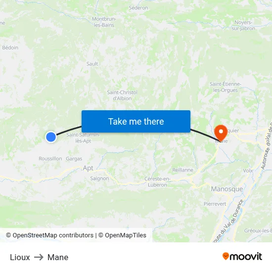 Lioux to Mane map