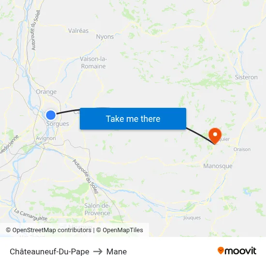 Châteauneuf-Du-Pape to Mane map