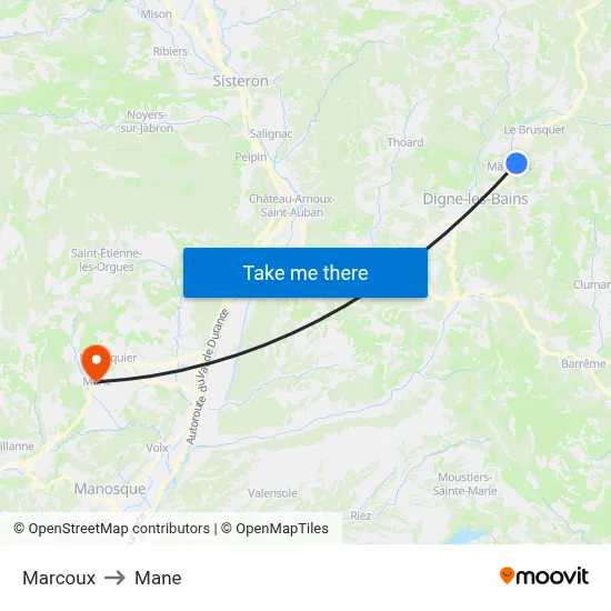 Marcoux to Mane map