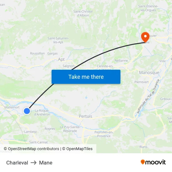 Charleval to Mane map