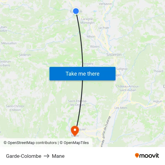 Garde-Colombe to Mane map