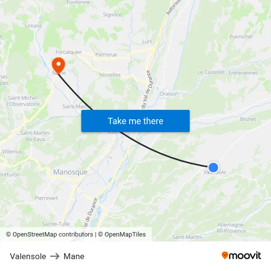 Valensole to Mane map