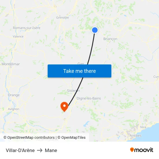 Villar-D'Arêne to Mane map