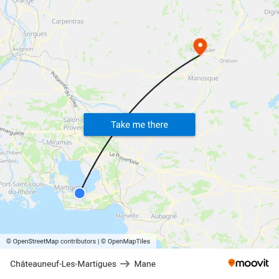 Châteauneuf-Les-Martigues to Mane map