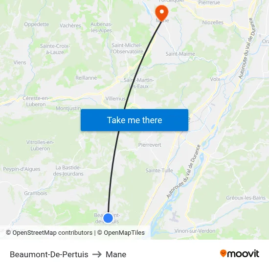 Beaumont-De-Pertuis to Mane map