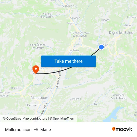 Mallemoisson to Mane map