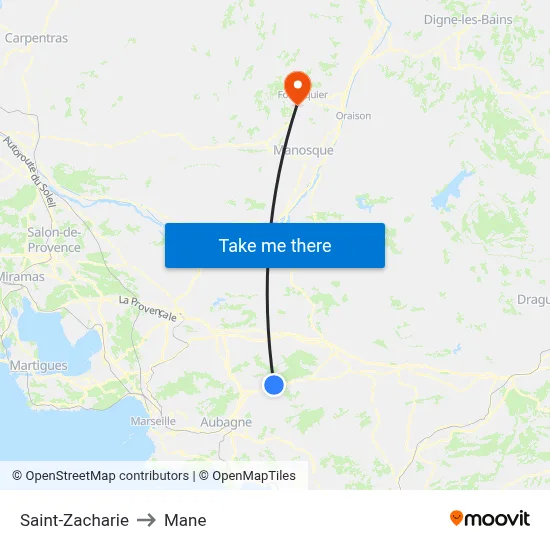 Saint-Zacharie to Mane map