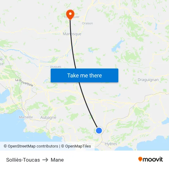 Solliès-Toucas to Mane map