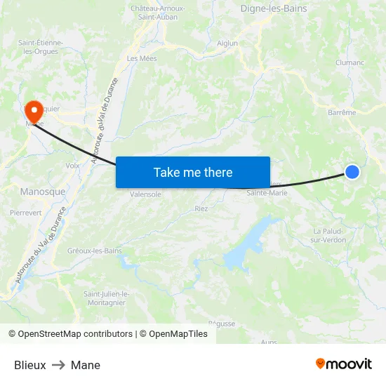 Blieux to Mane map