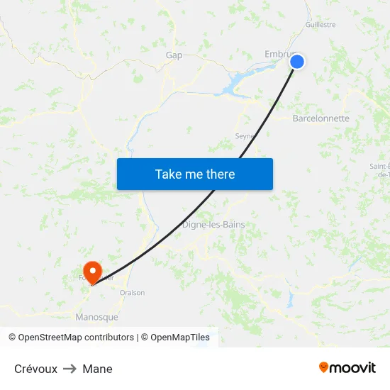 Crévoux to Mane map