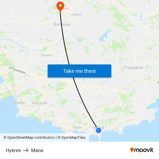 Hyères to Mane map