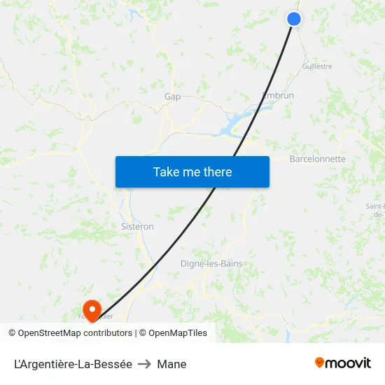 L'Argentière-La-Bessée to Mane map