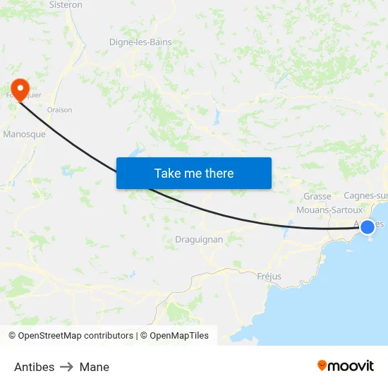 Antibes to Mane map