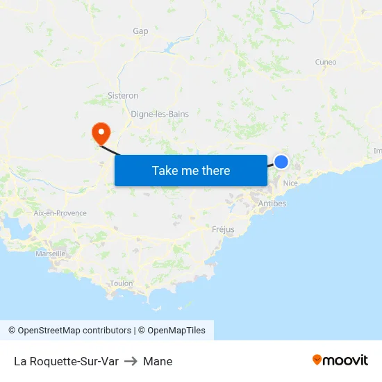 La Roquette-Sur-Var to Mane map