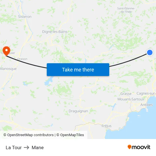 La Tour to Mane map
