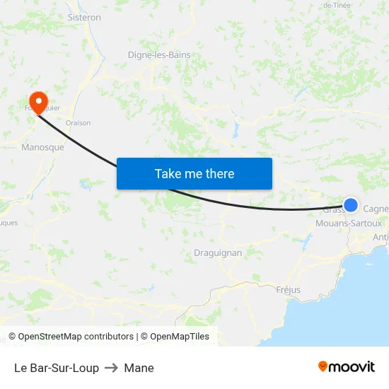 Le Bar-Sur-Loup to Mane map