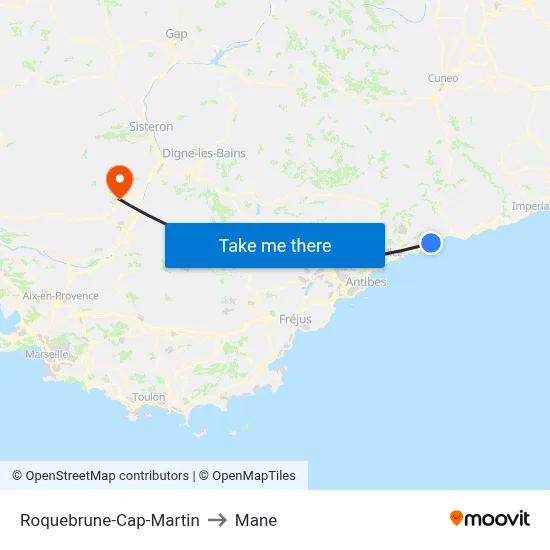 Roquebrune-Cap-Martin to Mane map