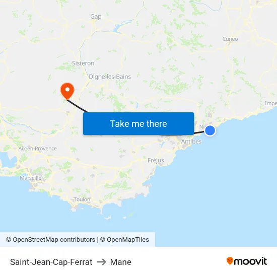 Saint-Jean-Cap-Ferrat to Mane map