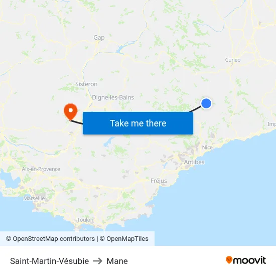 Saint-Martin-Vésubie to Mane map