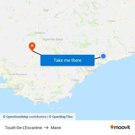 Touët-De-L'Escarène to Mane map