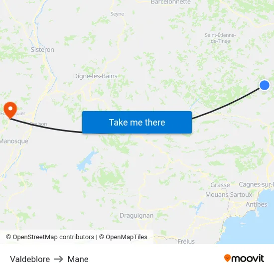 Valdeblore to Mane map