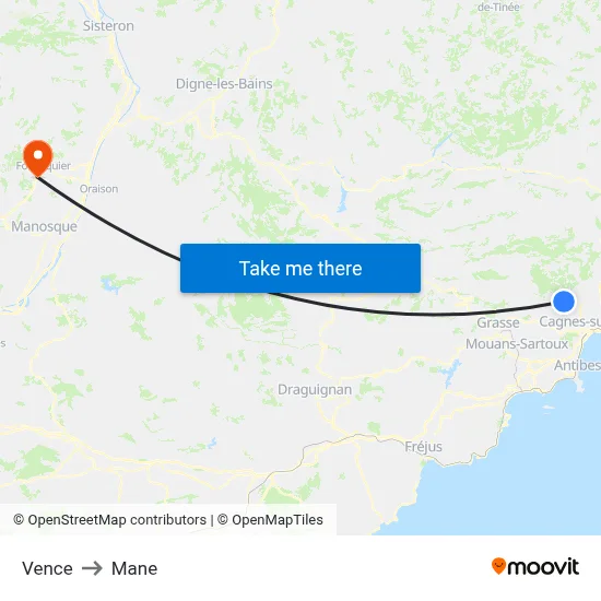 Vence to Mane map