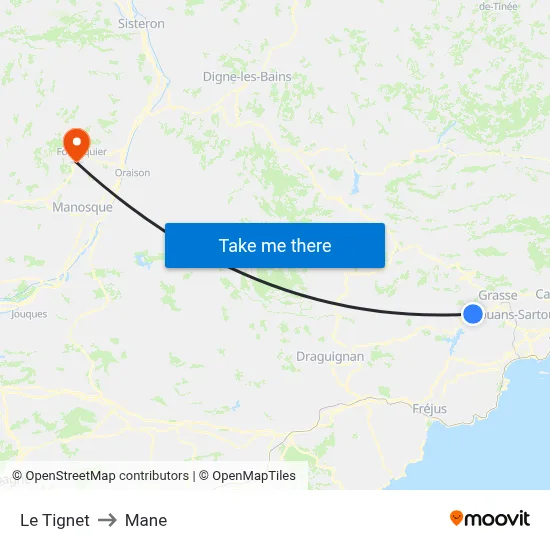 Le Tignet to Mane map